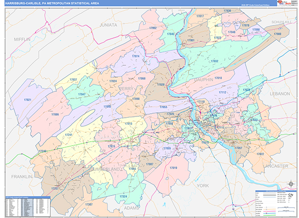 Harrisburg-Carlisle Metro Area Wall Map